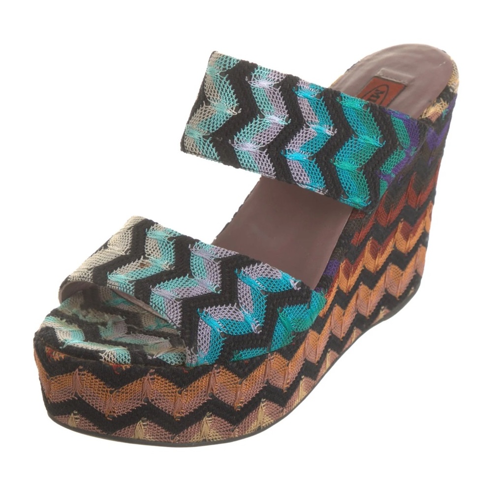 37.5 | Missoni Classic Zigzag Fabric Wedges | Jewel Tones Slides